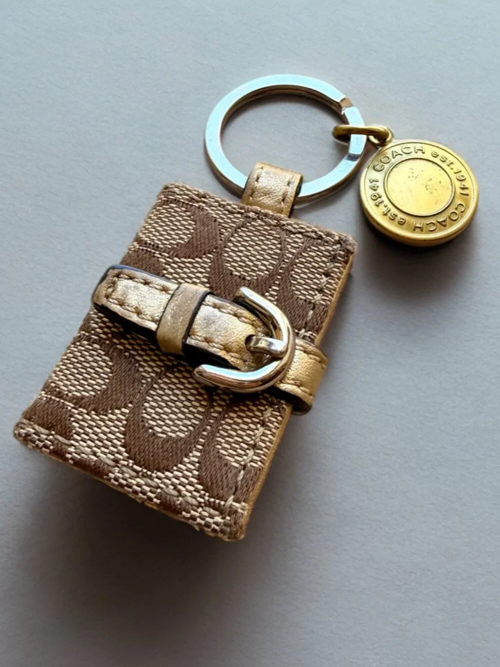 Coach Signature Gold Photo Frame Picture Holder Keychain Charm